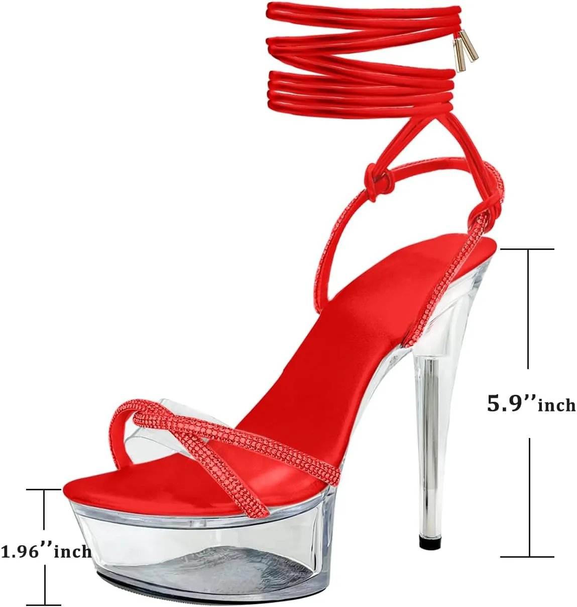 Women's Rhinestones Strap Clear Platform Stiletto Heels Sparkly Tie Up Strappy Sandals