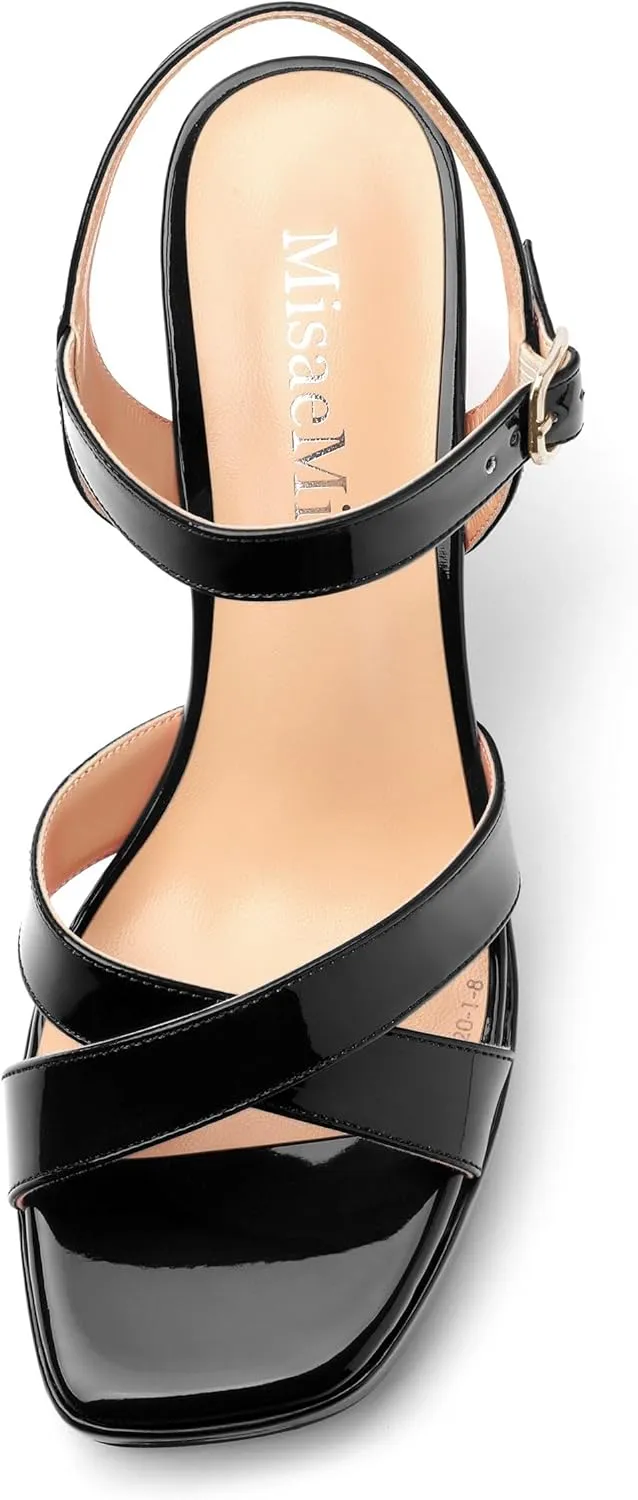Women's Sandals Chunky High Heel - Adjustable Ankle Strap Open Toe Spool Heels Cross Toe Strap Prom Party Dress Pumps with Buckle