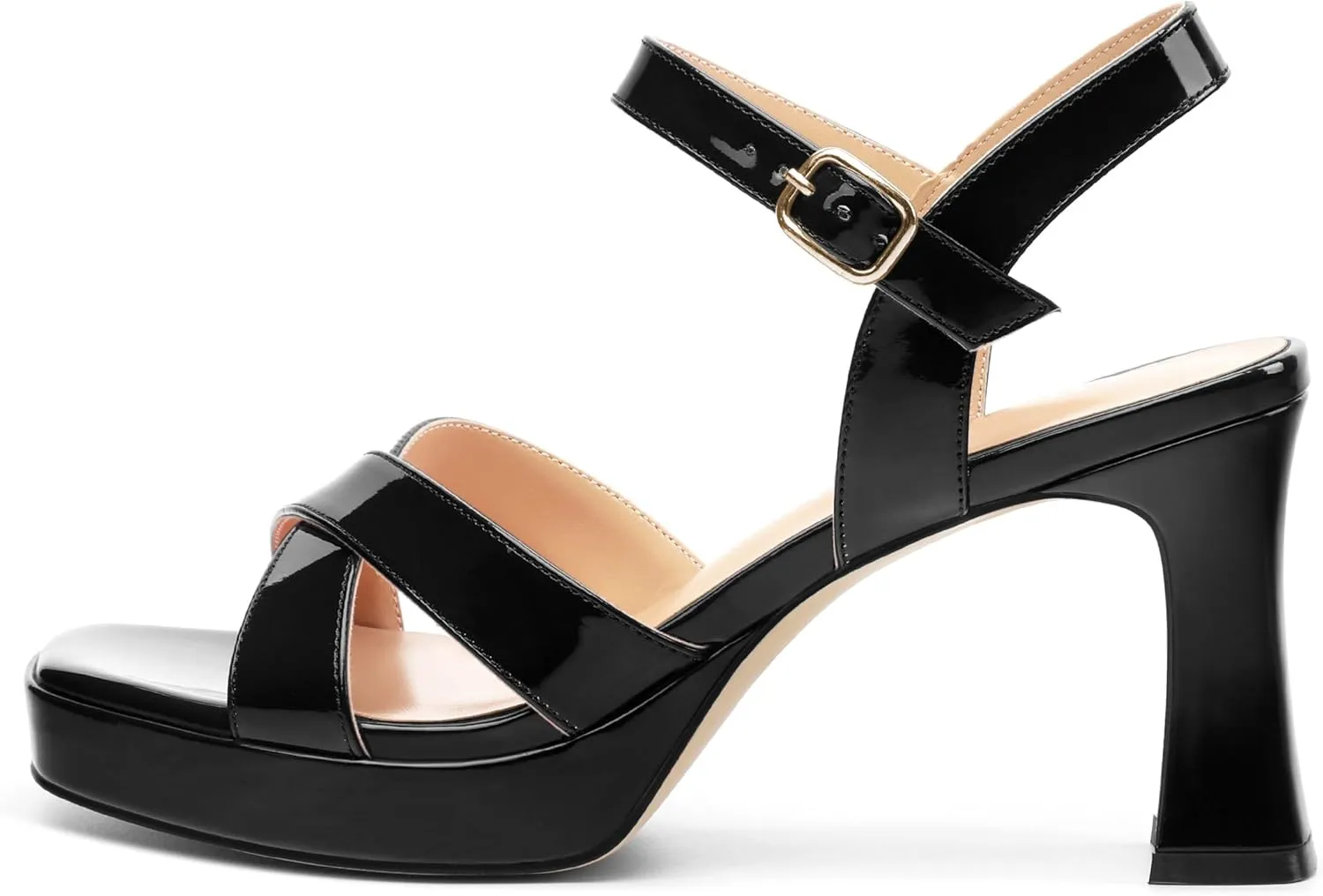 Women's Sandals Chunky High Heel - Adjustable Ankle Strap Open Toe Spool Heels Cross Toe Strap Prom Party Dress Pumps with Buckle