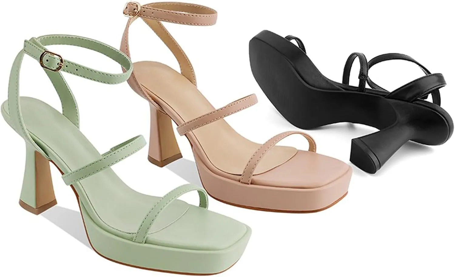 Women's Sandals Chunky High Heels Platform Buckle Straps Adult