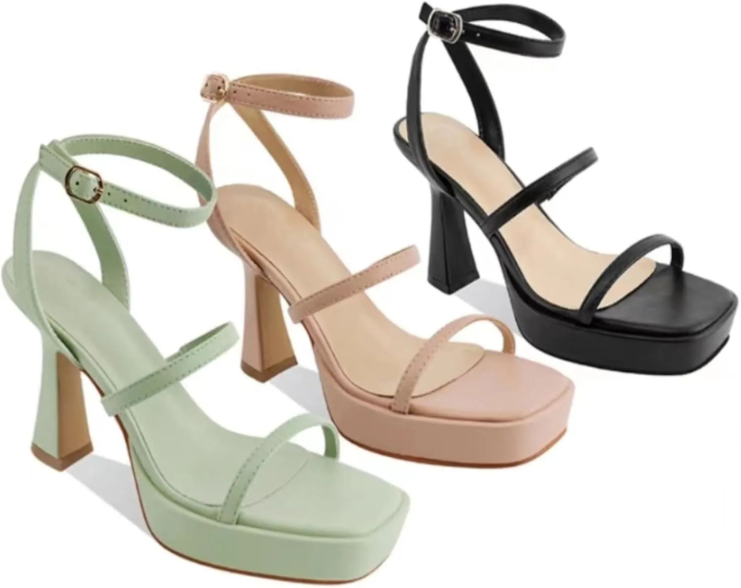 Women's Sandals Chunky High Heels Platform Buckle Straps Adult