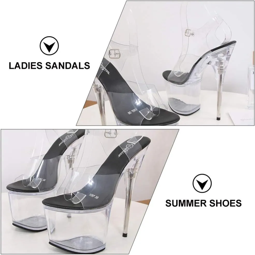 Womens Sexy Perspex Clear Platform Pole Dance High Heel Sandals Lady Summer Stiletto High- Heeled Sandals