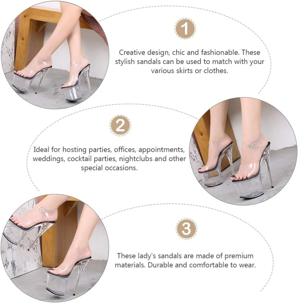 Womens Sexy Perspex Clear Platform Pole Dance High Heel Sandals Lady Summer Stiletto High- Heeled Sandals