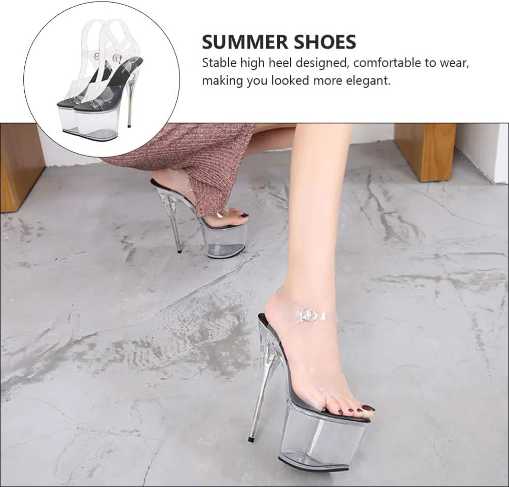 Womens Sexy Perspex Clear Platform Pole Dance High Heel Sandals Lady Summer Stiletto High- Heeled Sandals