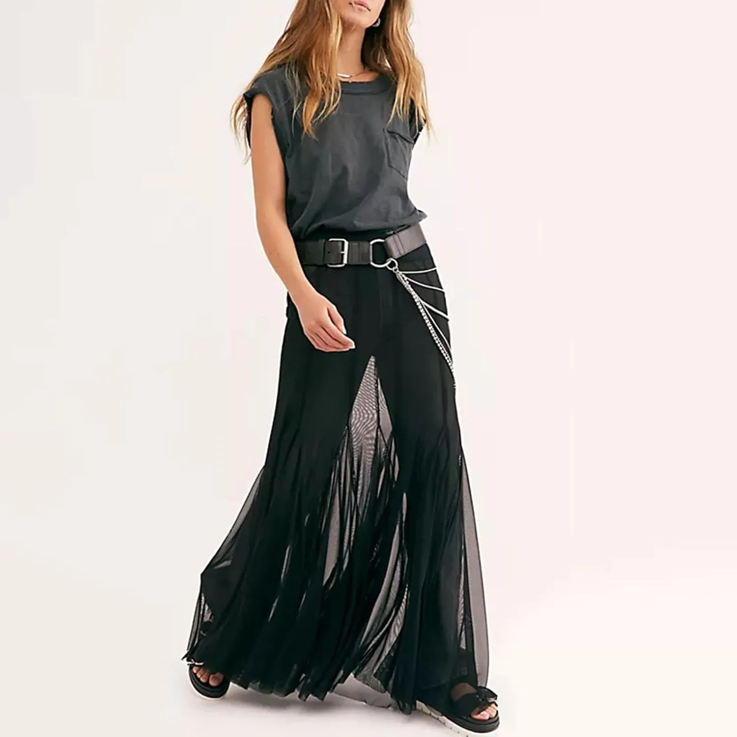 Women's Sheer Mesh Long Maxi Skirts High Waisted Summer Swimsuit Cover Up See-Through Beach Flowy Long Tulle Skirt