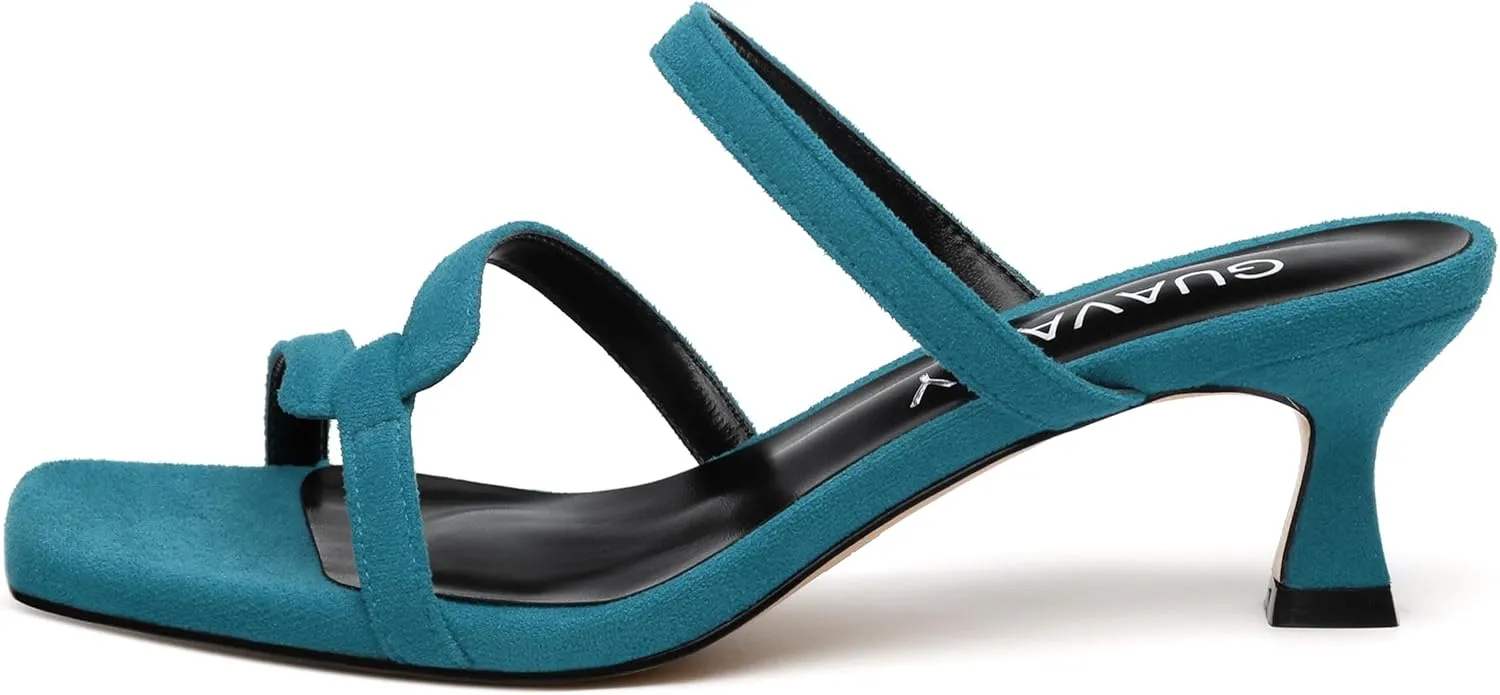 Womens Slide Sandals, Square Open Toe Low Heels Sandals, Fashion Solid Faux Suede Heeled Sandals for Women