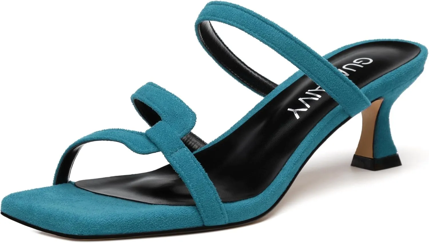 Womens Slide Sandals, Square Open Toe Low Heels Sandals, Fashion Solid Faux Suede Heeled Sandals for Women