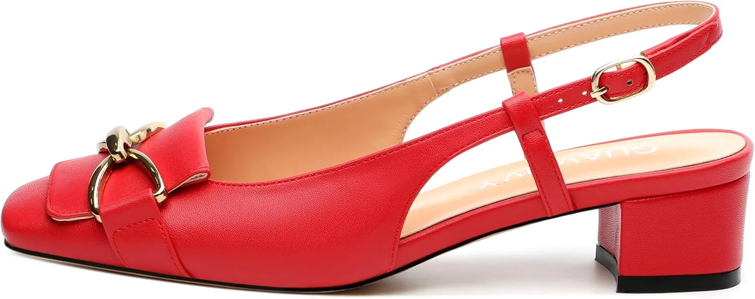 Womens Slingback Buckle Low Chunky Heels Fashion Square Closed Toe Comfort Heeled Sandals Wedding Casual Office Shoes