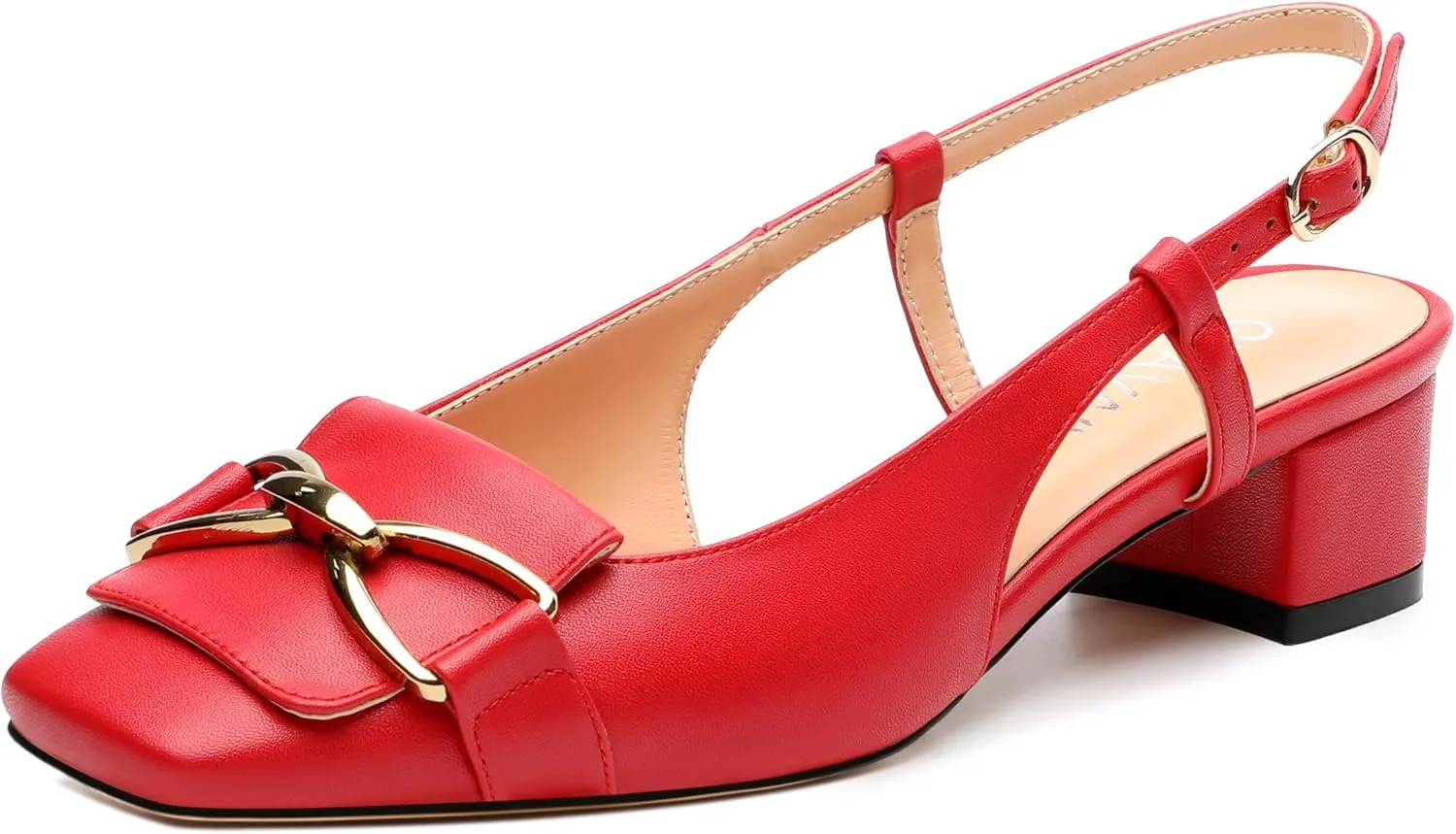 Womens Slingback Buckle Low Chunky Heels Fashion Square Closed Toe Comfort Heeled Sandals Wedding Casual Office Shoes
