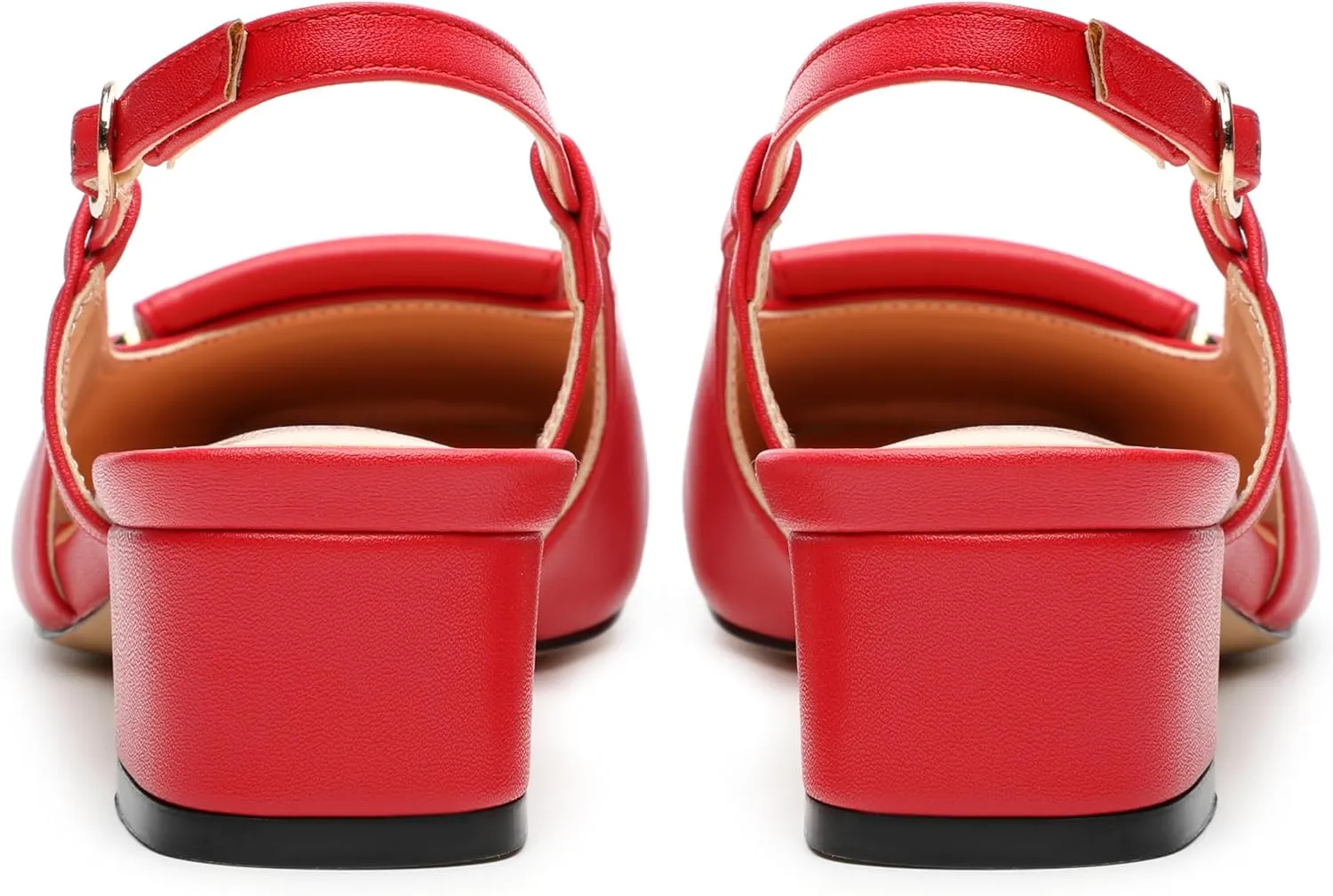 Womens Slingback Buckle Low Chunky Heels Fashion Square Closed Toe Comfort Heeled Sandals Wedding Casual Office Shoes