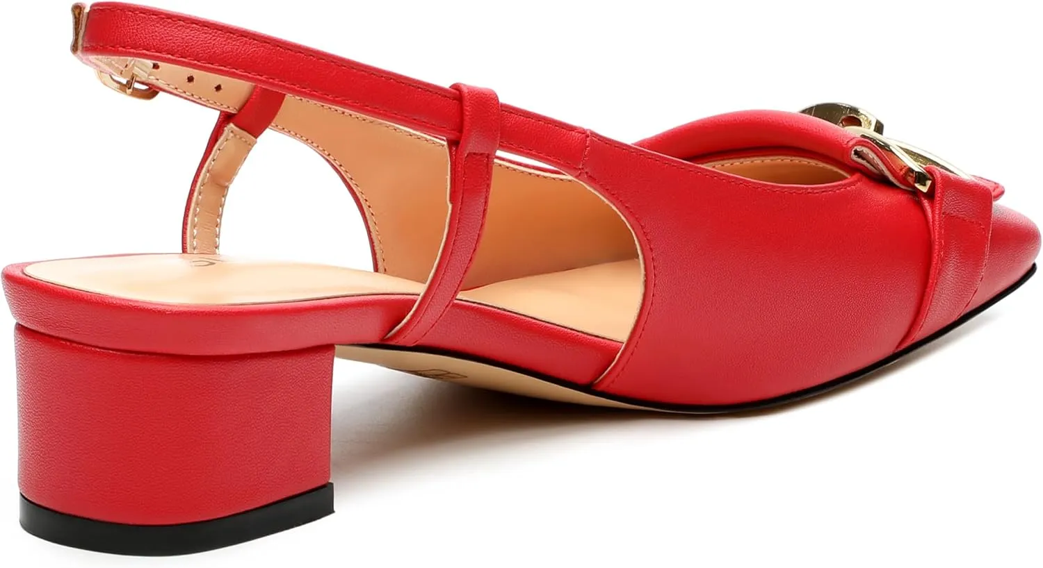 Womens Slingback Buckle Low Chunky Heels Fashion Square Closed Toe Comfort Heeled Sandals Wedding Casual Office Shoes