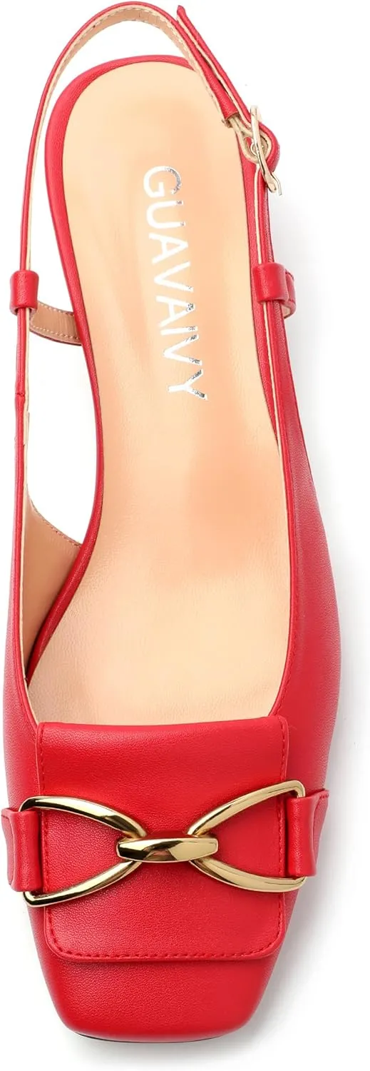 Womens Slingback Buckle Low Chunky Heels Fashion Square Closed Toe Comfort Heeled Sandals Wedding Casual Office Shoes
