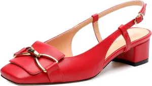 Womens Slingback Buckle Low Chunky Heels Fashion Square Closed Toe Comfort Heeled Sandals Wedding Casual Office Shoes