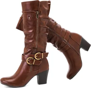 Women's Slouchy Knee High Boots Riding Combat Boots with Chunky Heel,Comfortable and Fashionable for Fall and Winter Wear for Women.