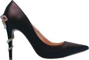 Women's Snake Heel Pumps, Rhinestone Satin Stiletto Party Catwalk