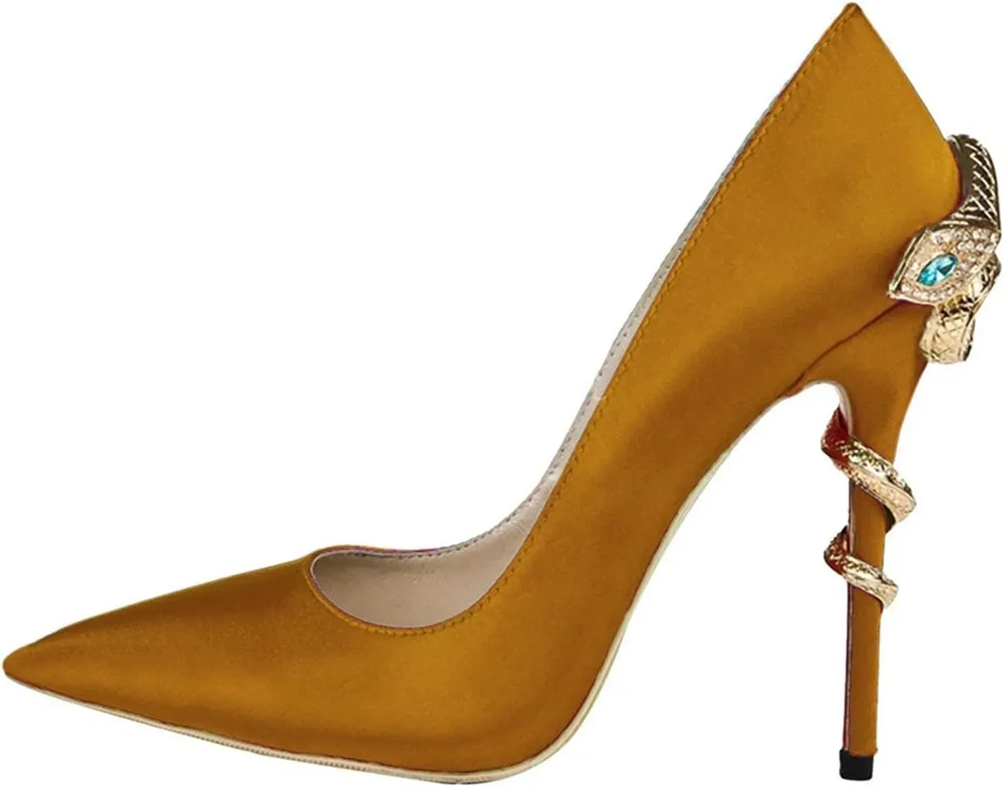 Women's Snake Heel Pumps, Rhinestone Satin Stiletto Party Catwalk