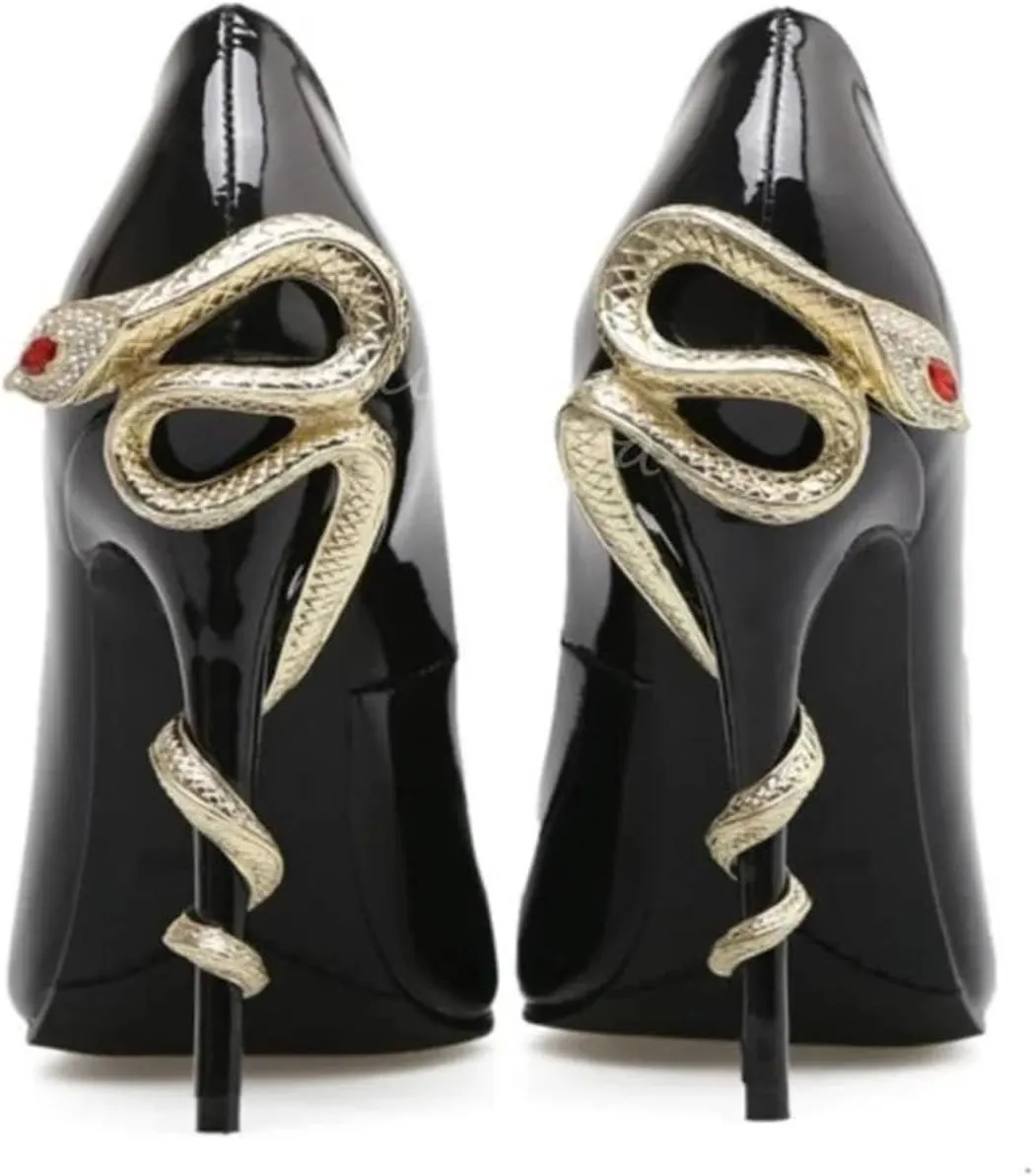 Women's Snake Heel Pumps, Rhinestone Satin Stiletto Party Catwalk