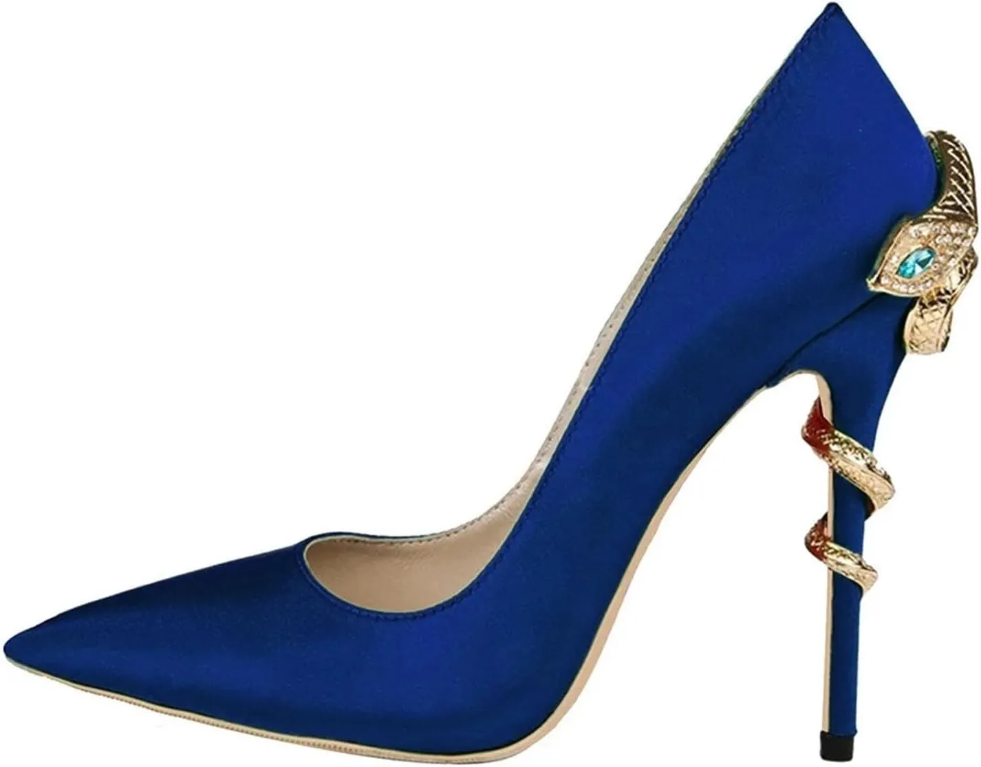 Women's Snake Heel Pumps, Rhinestone Satin Stiletto Party Catwalk