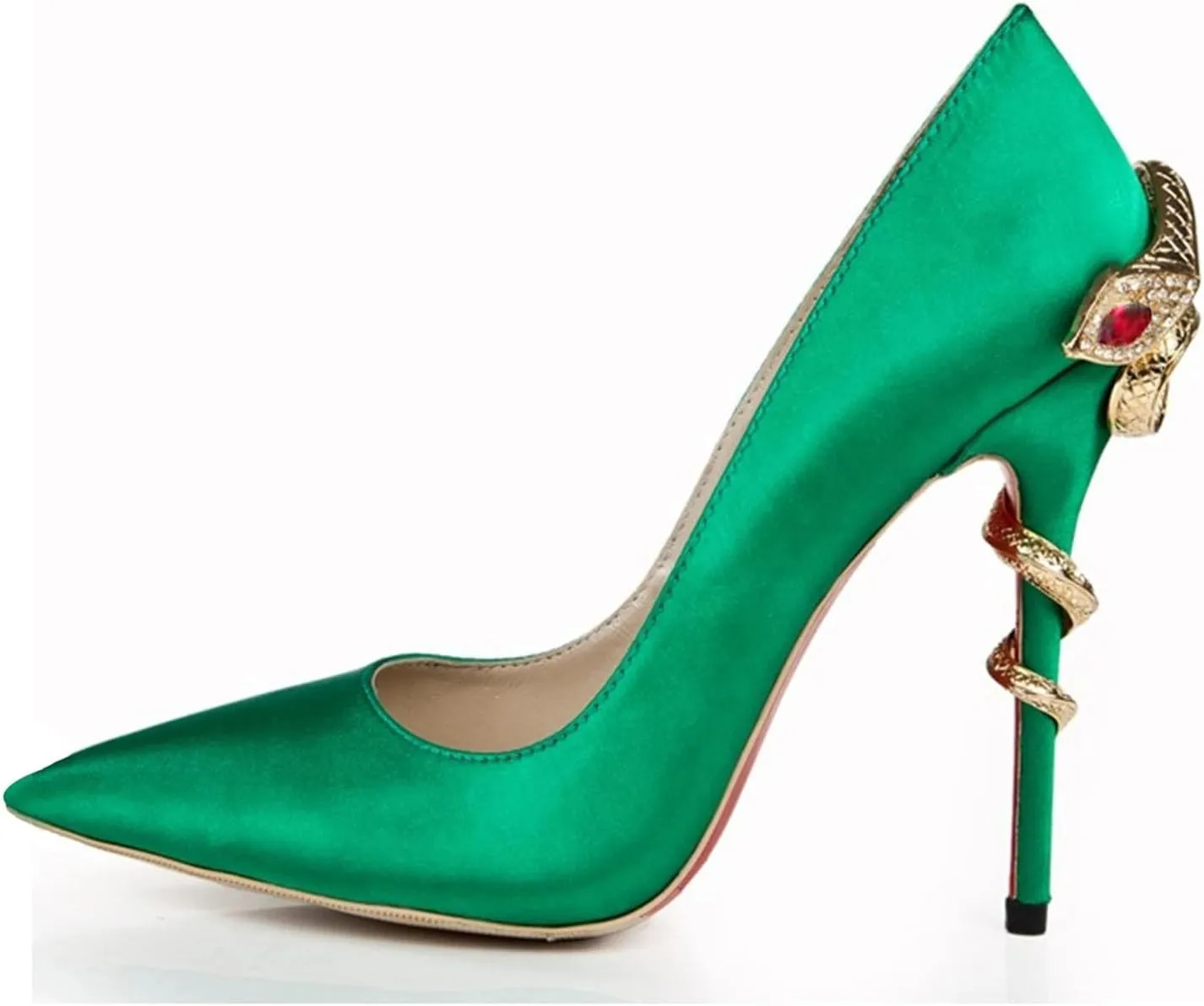 Women's Snake Heel Pumps, Rhinestone Satin Stiletto Party Catwalk