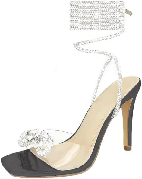 Women's Sparkly Rhinestones Strappy Crystal Bows Shine Heels for Women Sandals