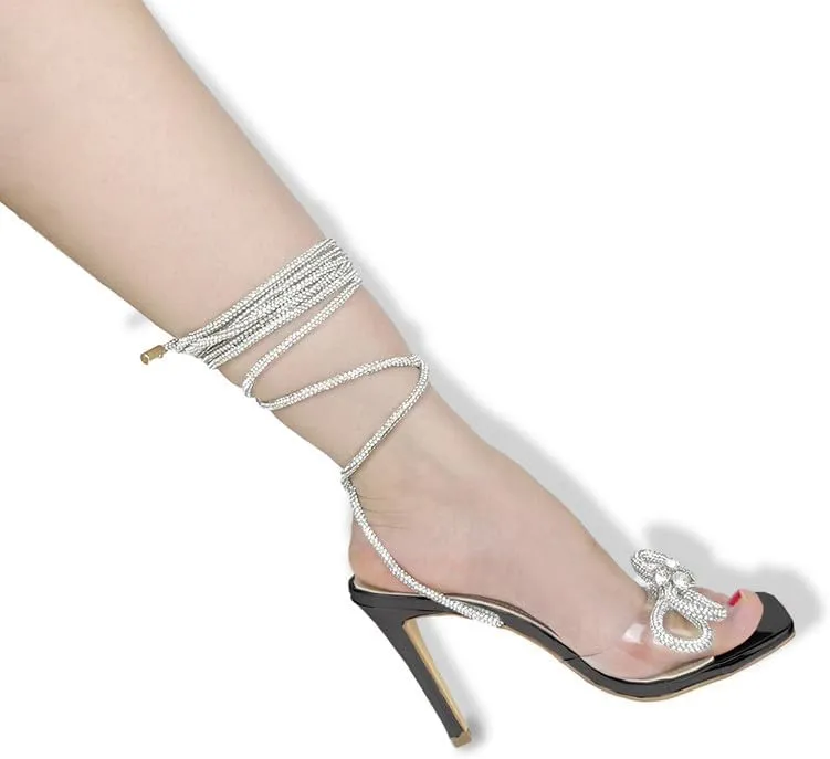 Women's Sparkly Rhinestones Strappy Crystal Bows Shine Heels for Women Sandals