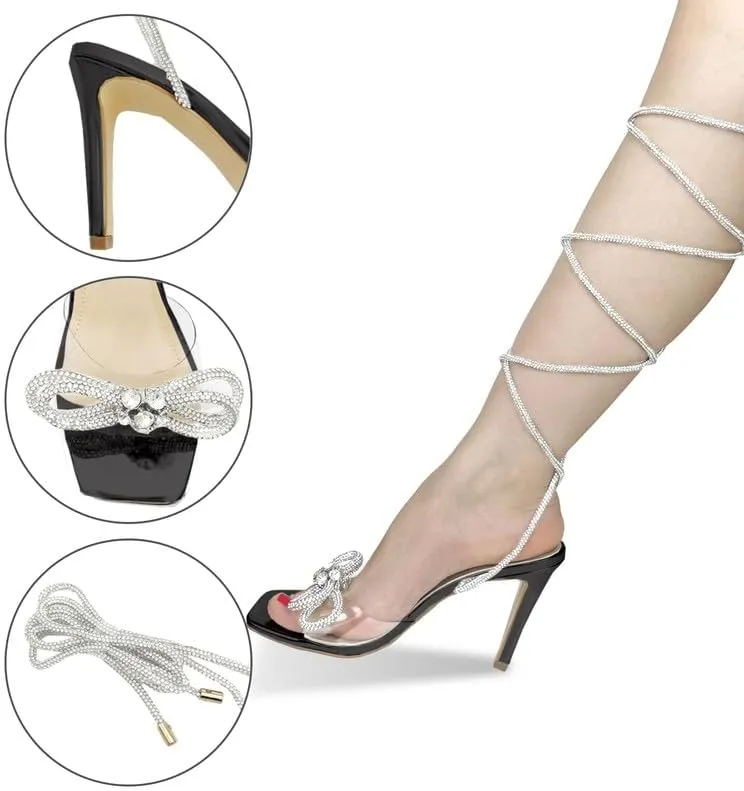 Women's Sparkly Rhinestones Strappy Crystal Bows Shine Heels for Women Sandals