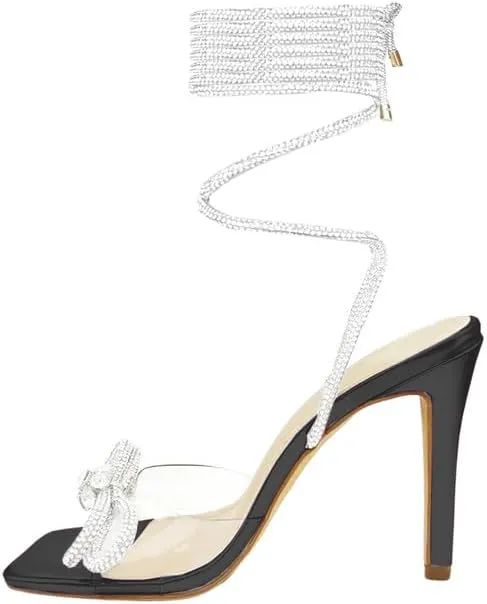 Women's Sparkly Rhinestones Strappy Crystal Bows Shine Heels for Women Sandals