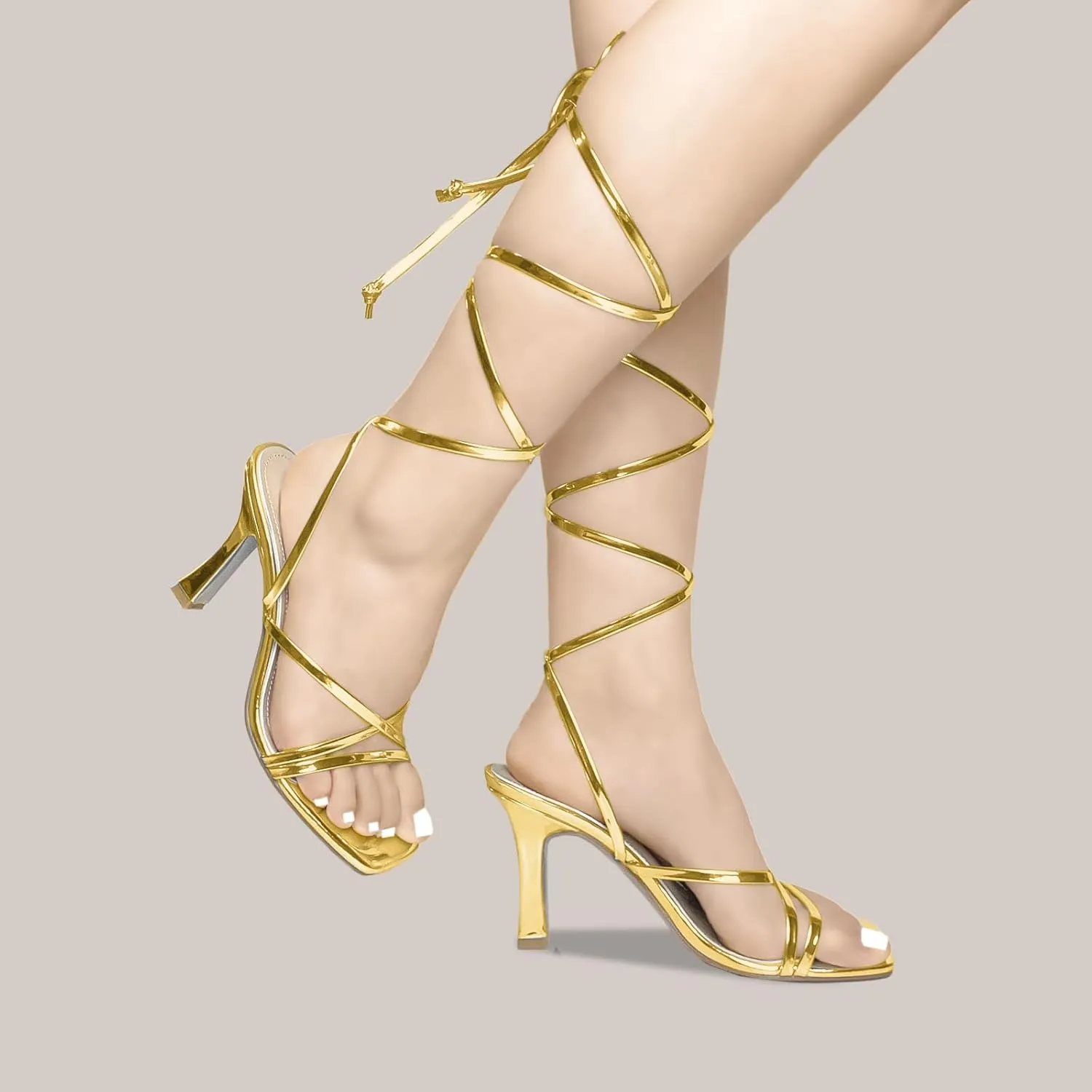 Women’s Strappy Stiletto High Heeled Square Toe Sandals
