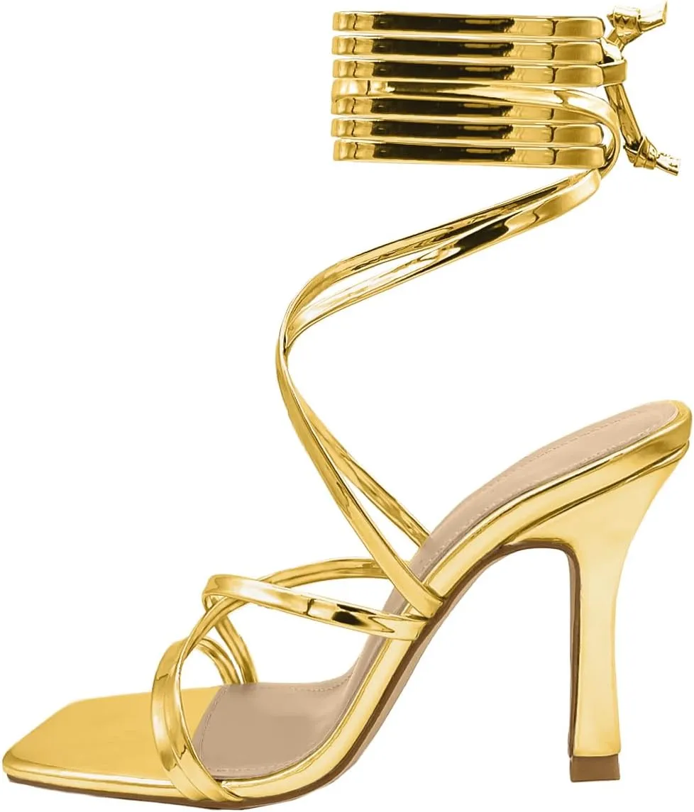 Women’s Strappy Stiletto High Heeled Square Toe Sandals