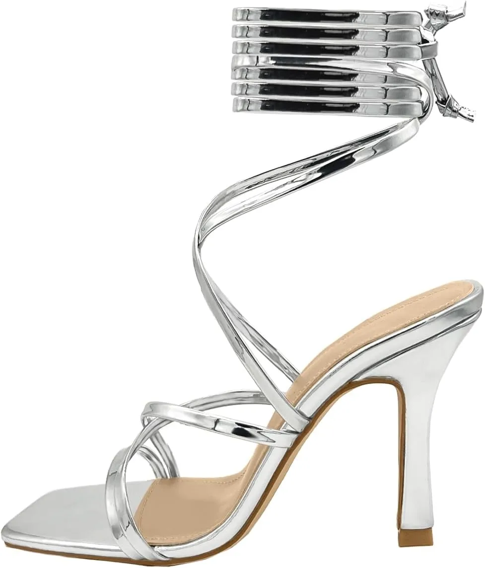 Women’s Strappy Stiletto High Heeled Square Toe Sandals
