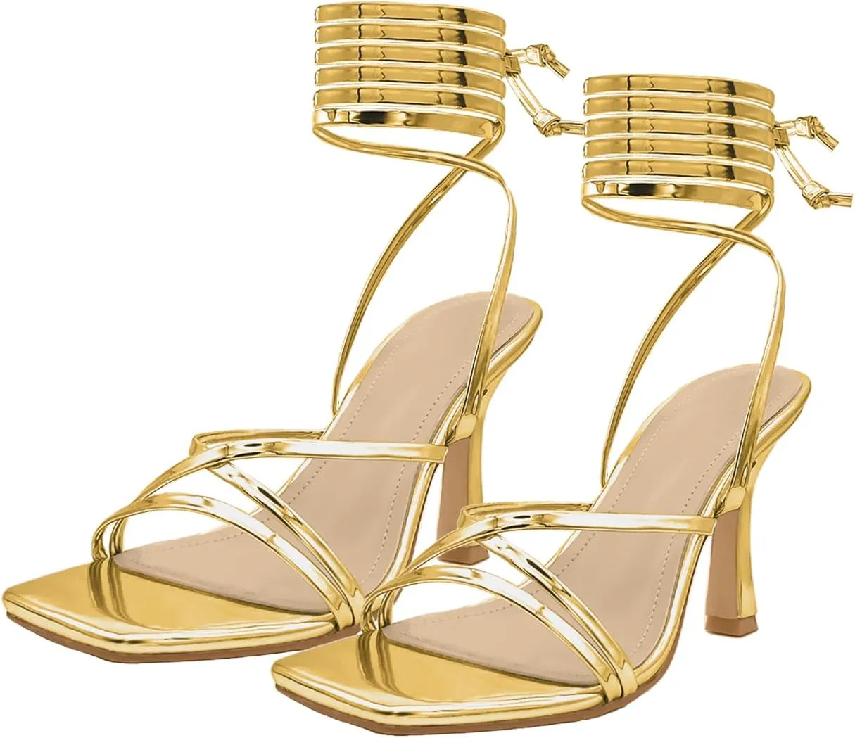 Women’s Strappy Stiletto High Heeled Square Toe Sandals