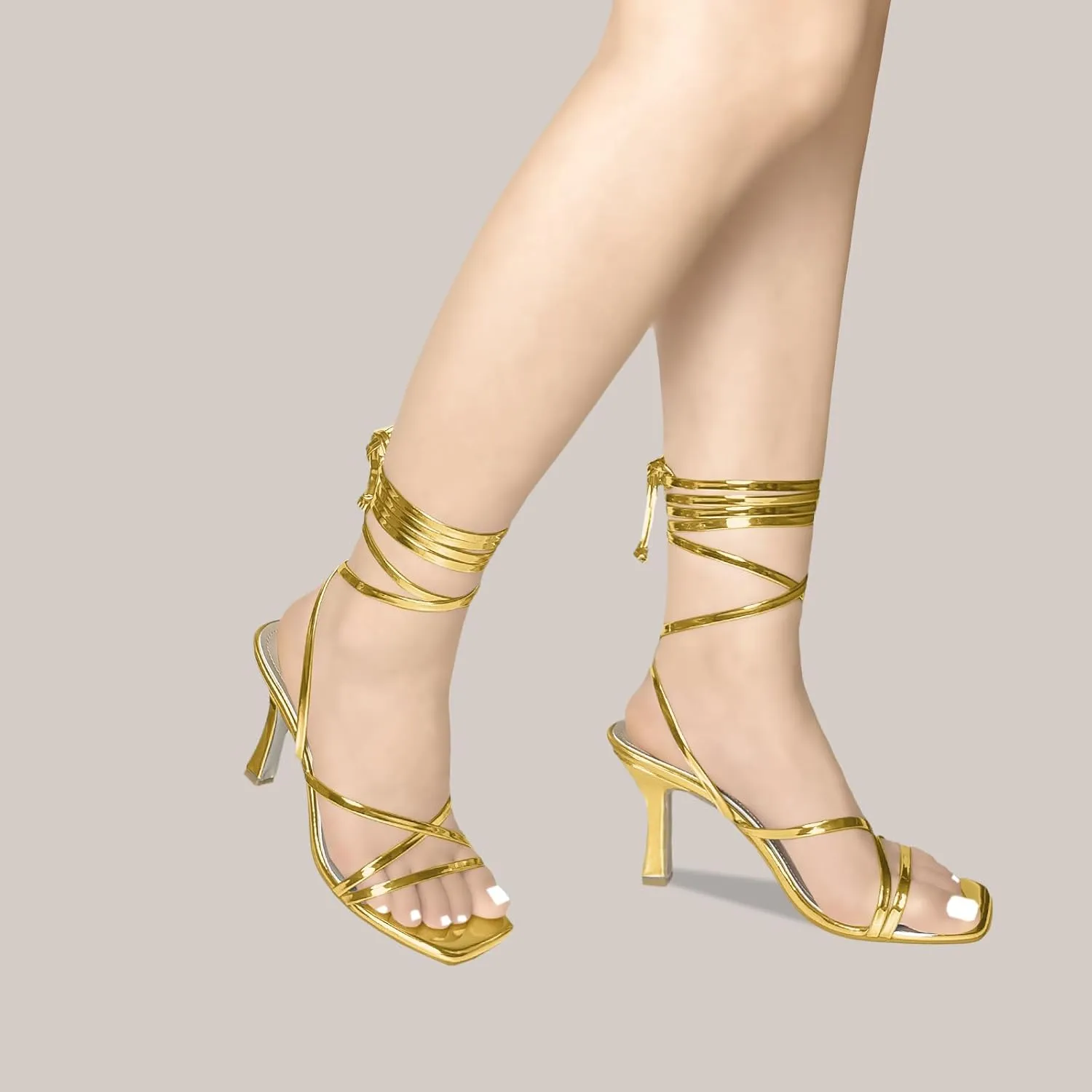 Women’s Strappy Stiletto High Heeled Square Toe Sandals