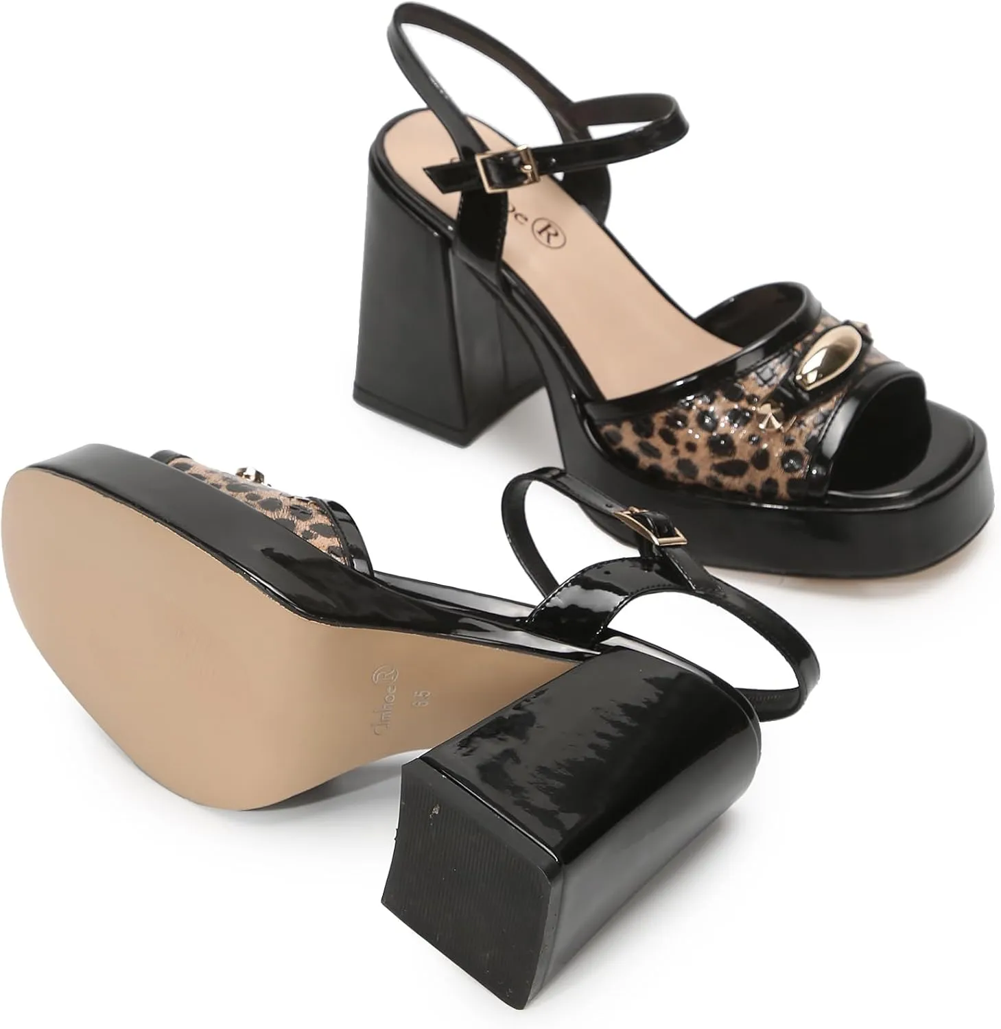 Women's Strappy Wedge Sandals Chunky Heel Squared Toe Patent PU Leather Sexy Party Dress Shoes