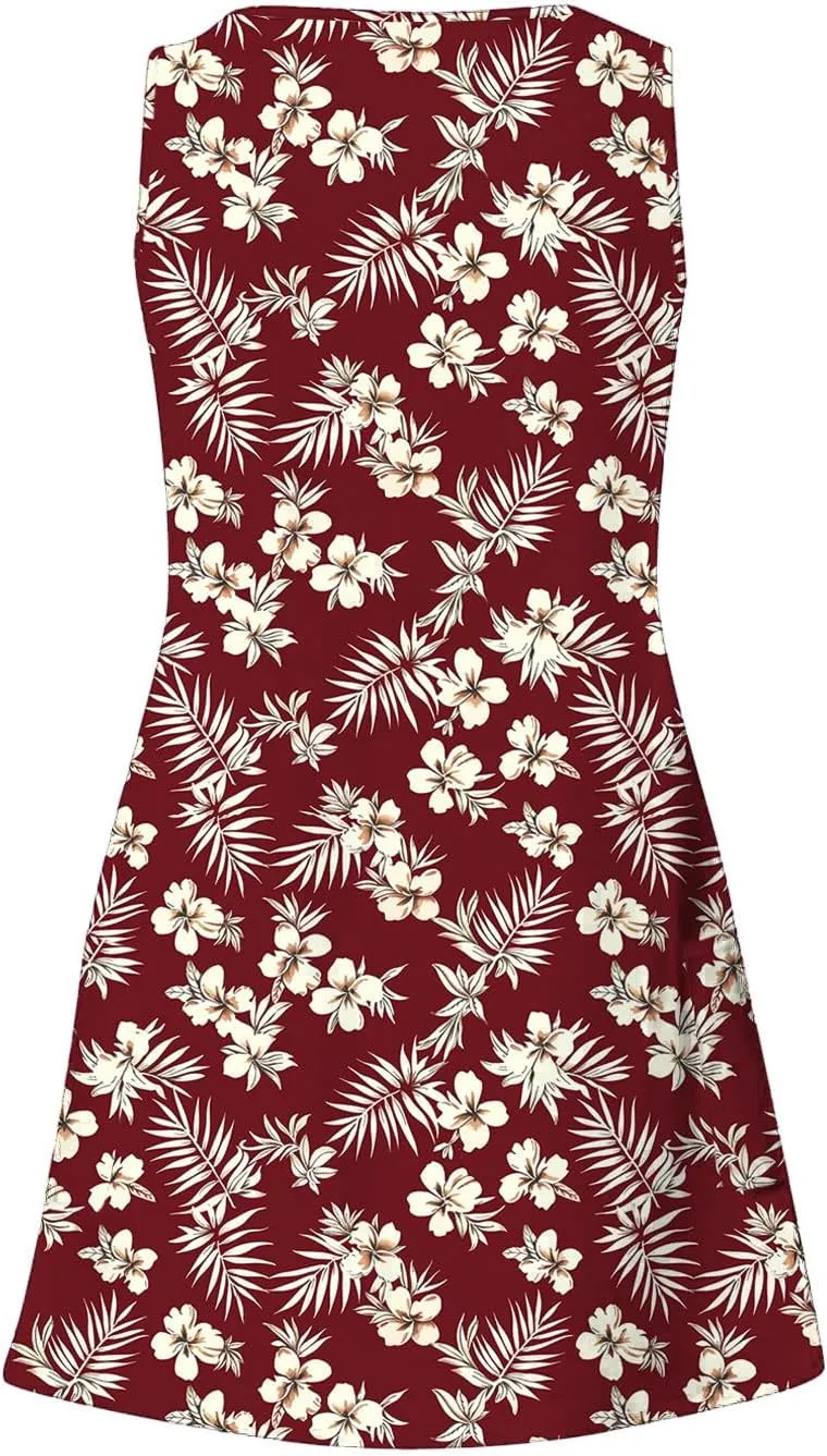 Womens Summer Dresses 2025 Trendy Casual Sleeveless Sundresses Beach Vacation Boho Floral Coverup Flowy Tank Dress