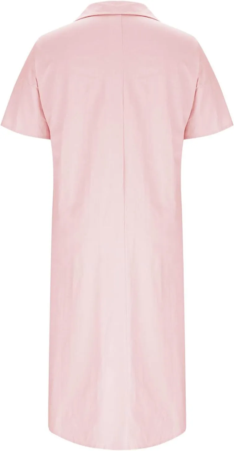 Womens Summer Dresses Linen Casual Short Sleeve V-Neck Button Sundress Fashion Loose Pleated Vacation Clothing