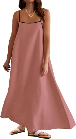 Womens Summer Maxi Dress 2025 Spaghetti Strap Dress Linen Sleeveless Backless Flowy Long Beach Dresses