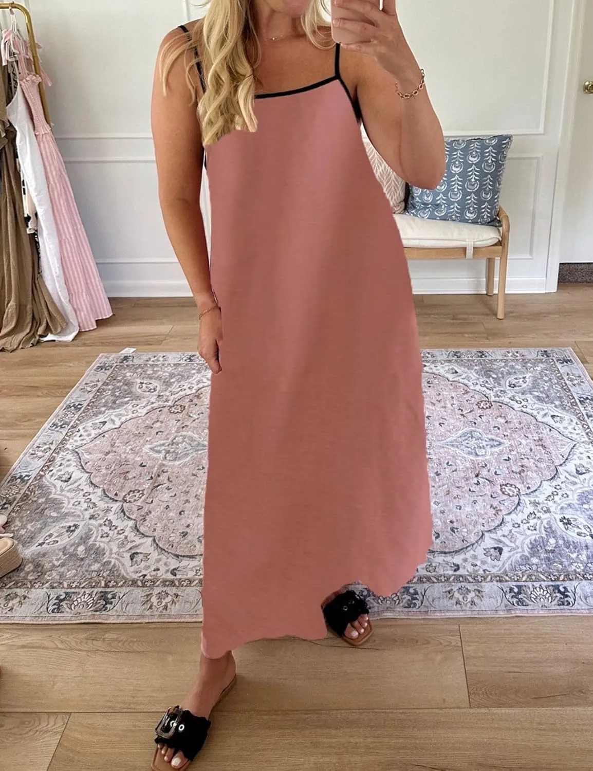 Womens Summer Maxi Dress 2025 Spaghetti Strap Dress Linen Sleeveless Backless Flowy Long Beach Dresses
