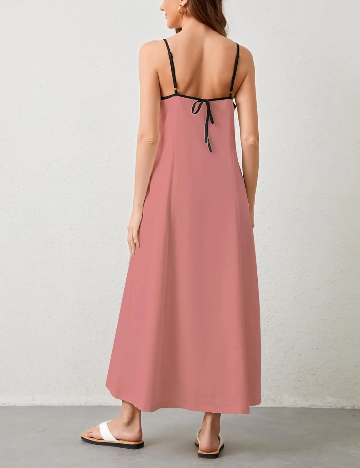 Womens Summer Maxi Dress 2025 Spaghetti Strap Dress Linen Sleeveless Backless Flowy Long Beach Dresses