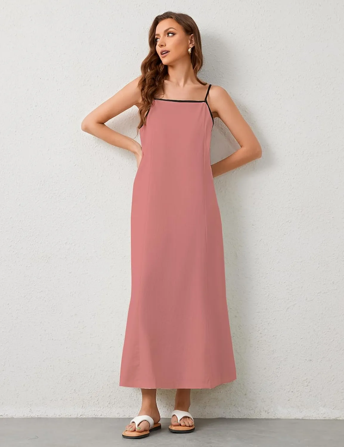 Womens Summer Maxi Dress 2025 Spaghetti Strap Dress Linen Sleeveless Backless Flowy Long Beach Dresses