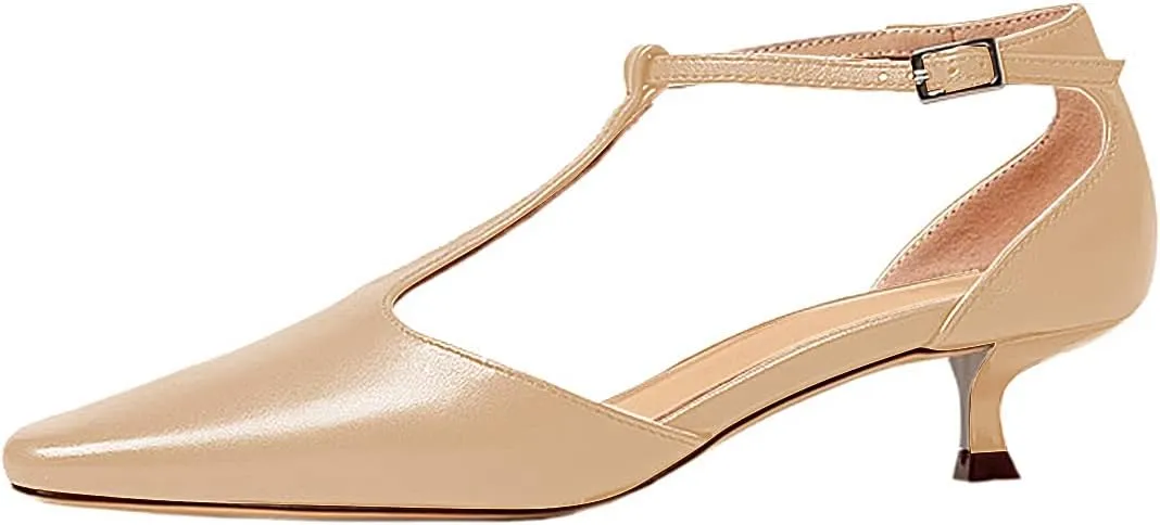 Women's Vintage Matte Leather Square Toe T-Strap Kitten Heel Pumps Shoes Comfort Solid Colour Closed Toe Dress Low Heel Sandals Shoes