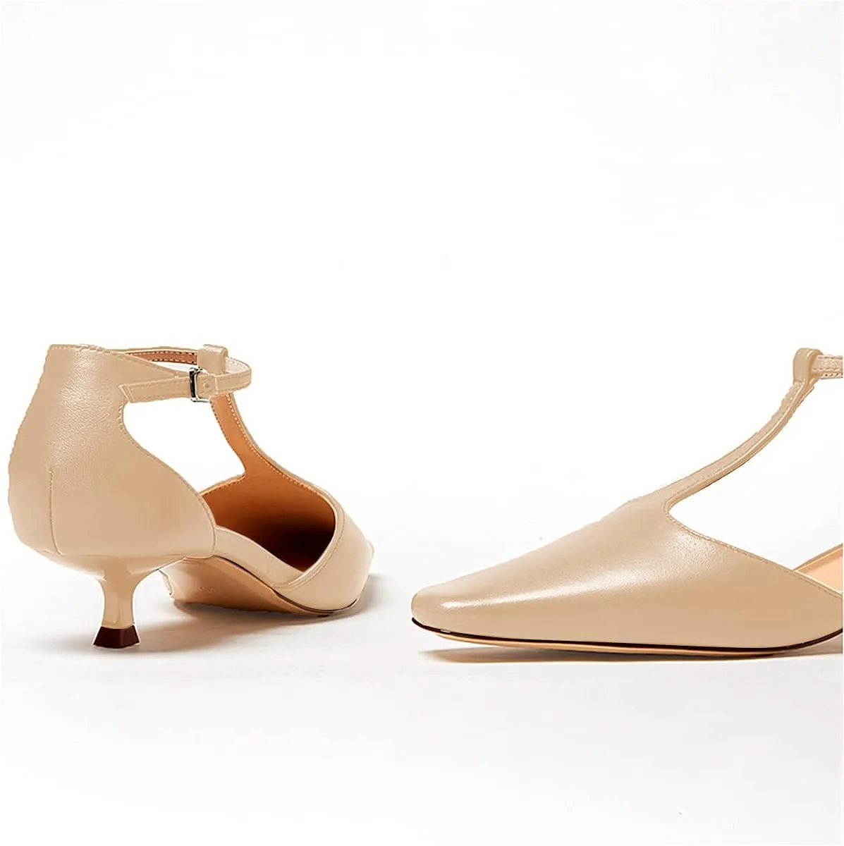 Women's Vintage Matte Leather Square Toe T-Strap Kitten Heel Pumps Shoes Comfort Solid Colour Closed Toe Dress Low Heel Sandals Shoes