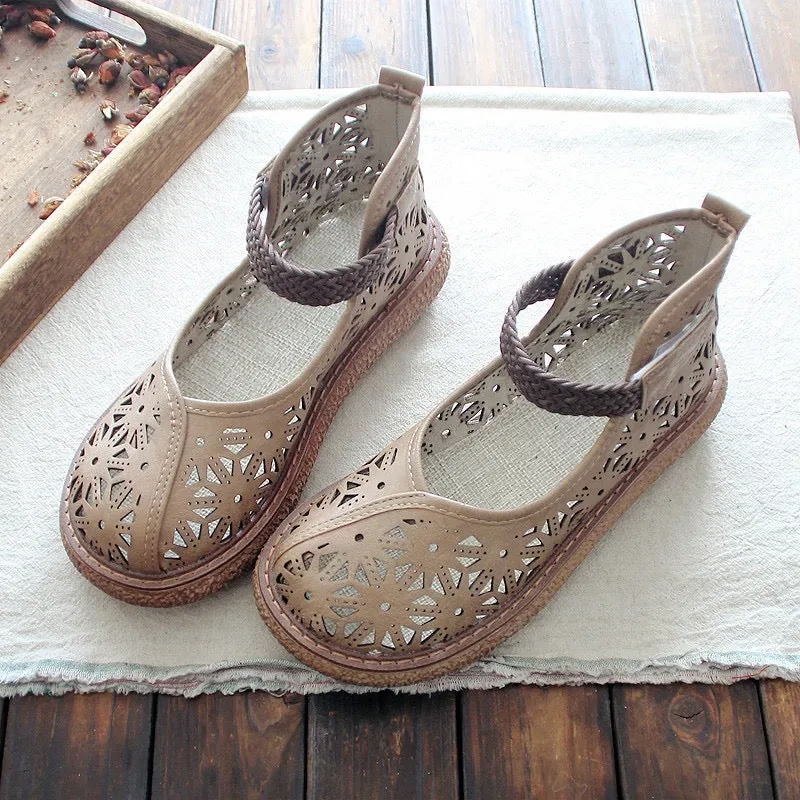 Womens Vintage Openwork Petal Handmade Comfortable Sandals
