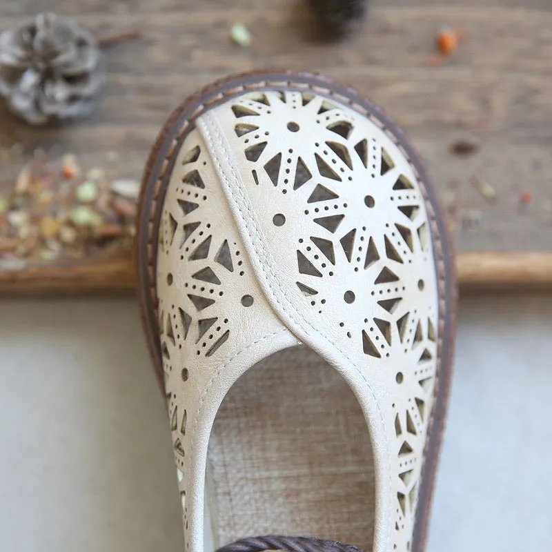 Womens Vintage Openwork Petal Handmade Comfortable Sandals