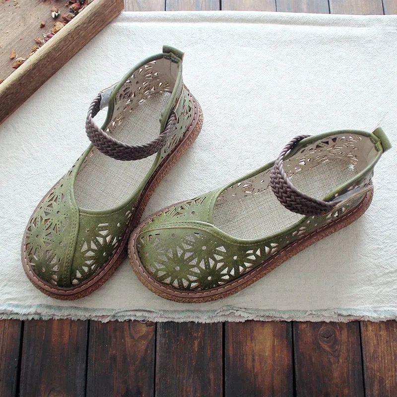 Womens Vintage Openwork Petal Handmade Comfortable Sandals