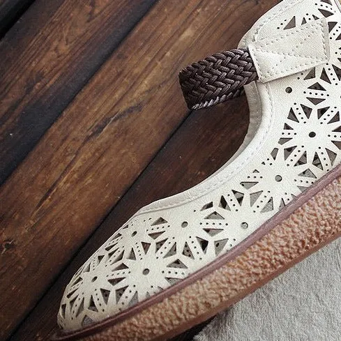Womens Vintage Openwork Petal Handmade Comfortable Sandals