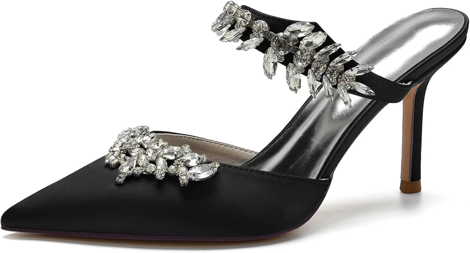 Women's Wedding Shoes with Crystal Sparkly Pointed ToeHigh Pumps Bridal Party Work Dress Slingback Shoes
