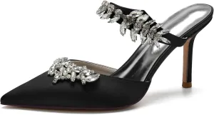 Women's Wedding Shoes with Crystal Sparkly Pointed ToeHigh Pumps Bridal Party Work Dress Slingback Shoes