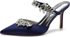 Women's Wedding Shoes with Crystal Sparkly Pointed ToeHigh Pumps Bridal Party Work Dress Slingback Shoes