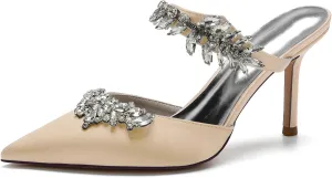 Women's Wedding Shoes with Crystal Sparkly Pointed ToeHigh Pumps Bridal Party Work Dress Slingback Shoes