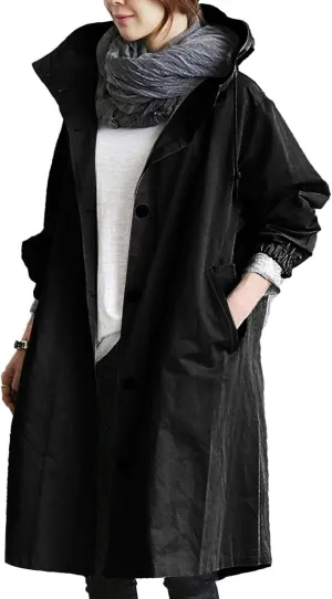 Womens Winter Warm Jacket Mid Length Oversized Elegant Hooded Windbreaker Classic Winter Thermal Tunic Tops Outerwear